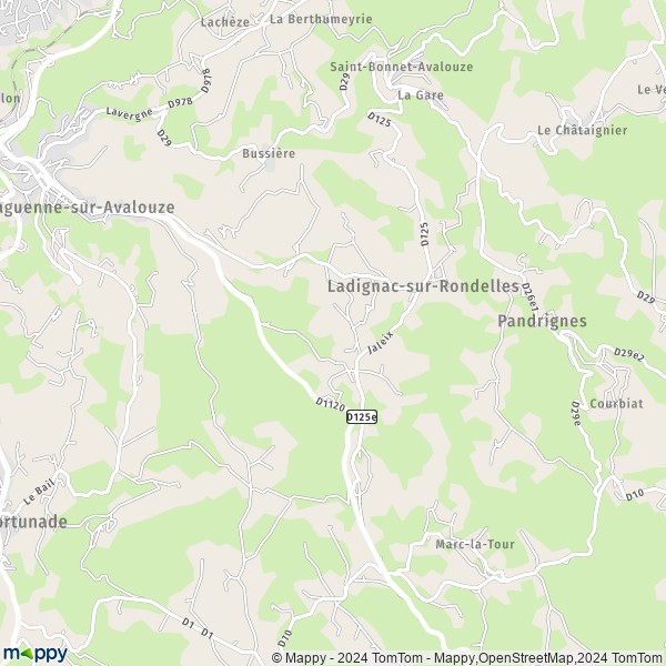 La carte pour la ville de Ladignac-sur-Rondelles 19150