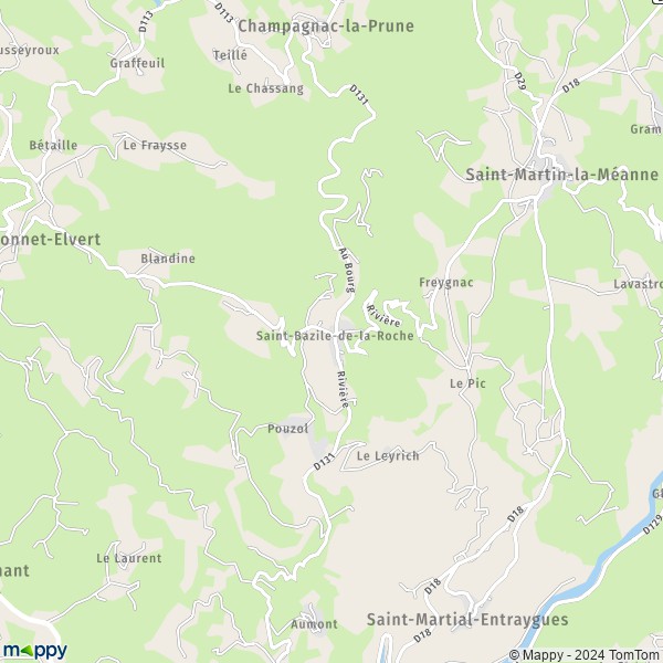 La carte pour la ville de Saint-Bazile-de-la-Roche, 19320 Argentat-sur-Dordogne