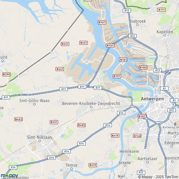 La carte pour la ville de 2050-9150 Beveren-Kruibeke-Zwijndrecht