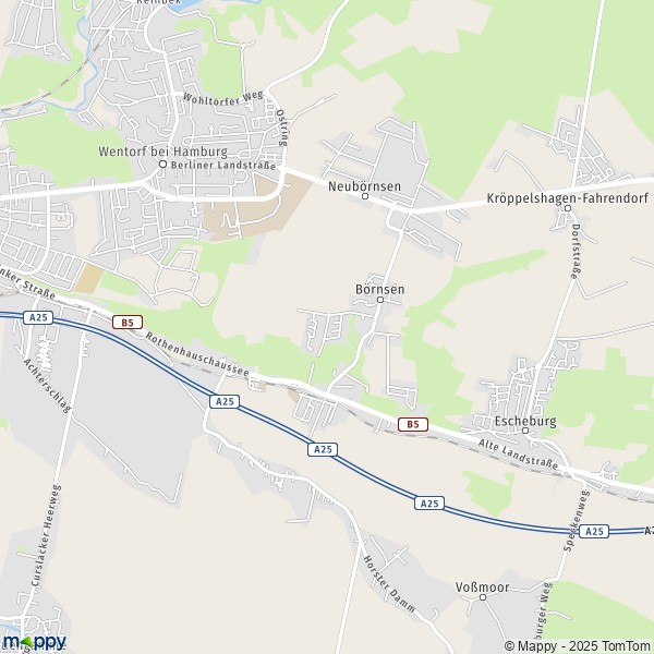 La carte pour la ville de 21039 Börnsen