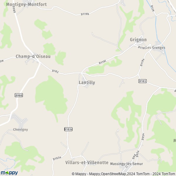 La carte pour la ville de Lantilly 21140