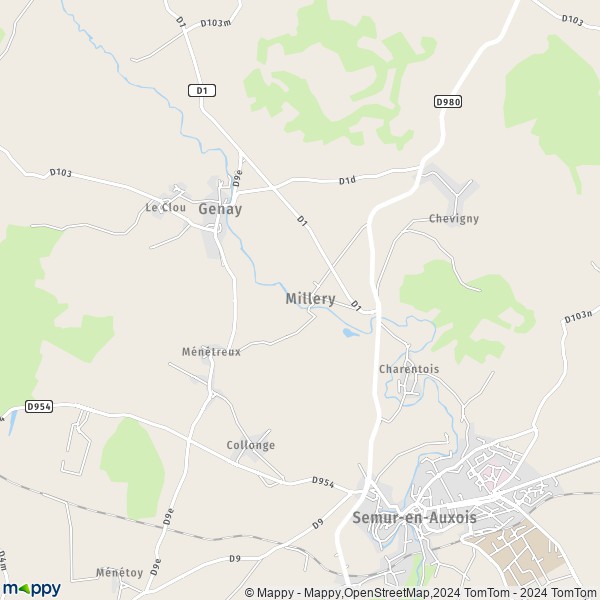 La carte pour la ville de Millery 21140