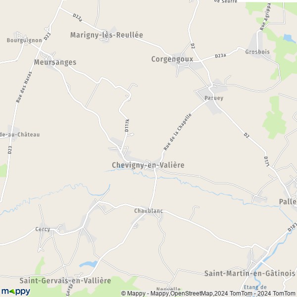 La carte pour la ville de Chevigny-en-Valière 21200