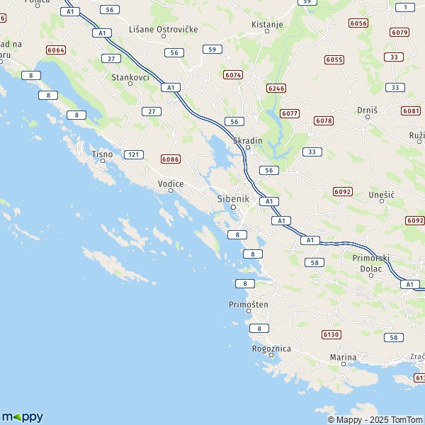 La carte pour la ville de Sibenik 21201-22323