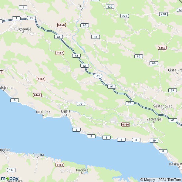 La carte pour la ville de Omis 21204-21310