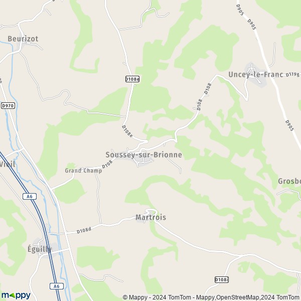 La carte pour la ville de Soussey-sur-Brionne 21350