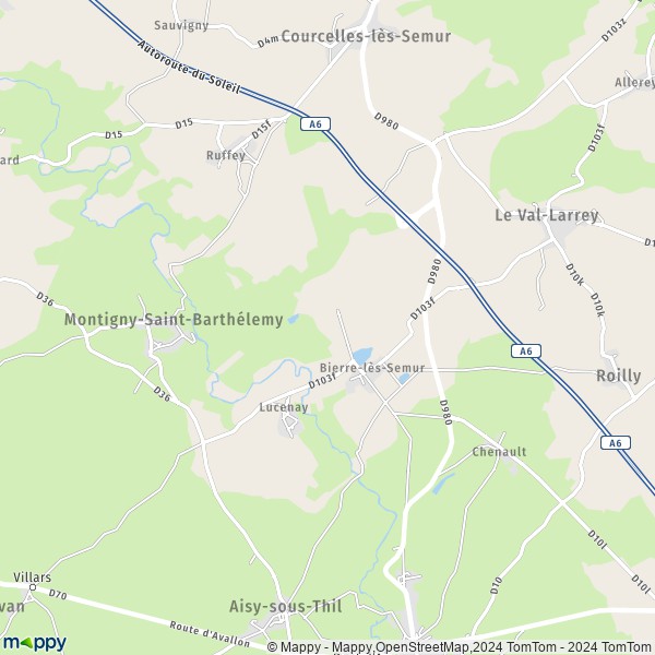 La carte pour la ville de Bierre-lès-Semur, 21390 Le Val-Larrey