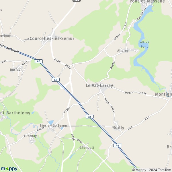 La carte pour la ville de Bierre-lès-Semur, 21390 Le Val-Larrey