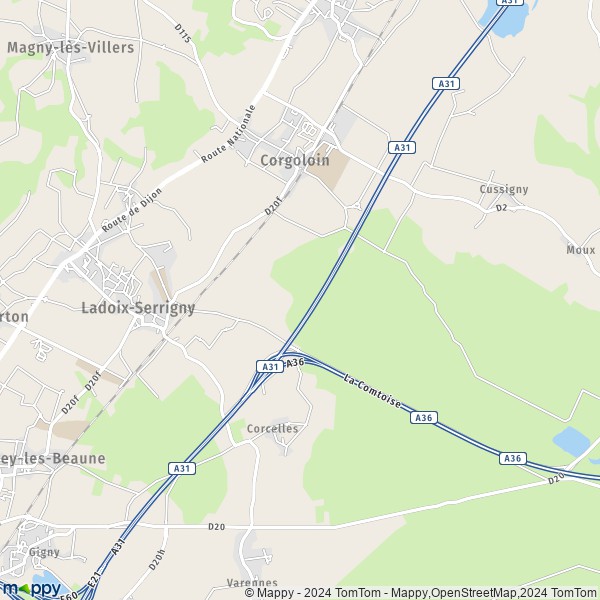 La carte pour la ville de Ladoix-Serrigny 21550
