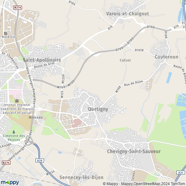 La carte pour la ville de Quetigny 21800