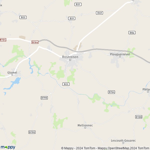 La carte pour la ville de Rostrenen 22110