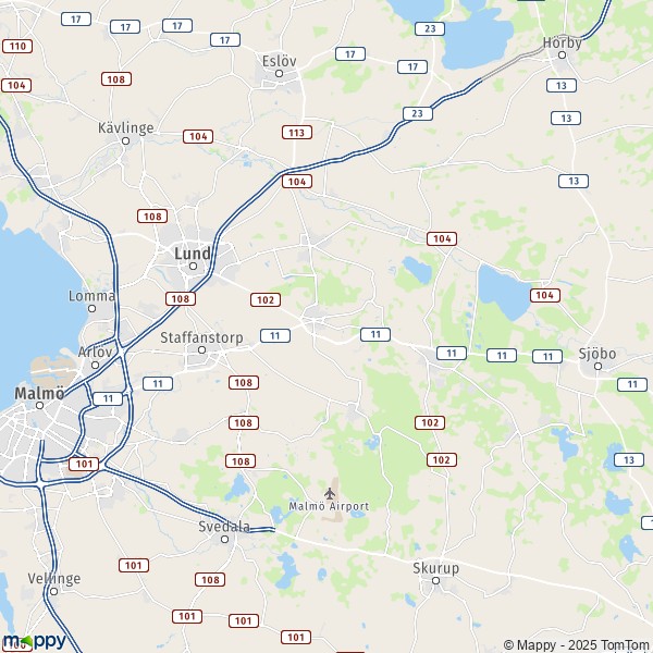 La carte pour la ville de Lund 22220-24799
