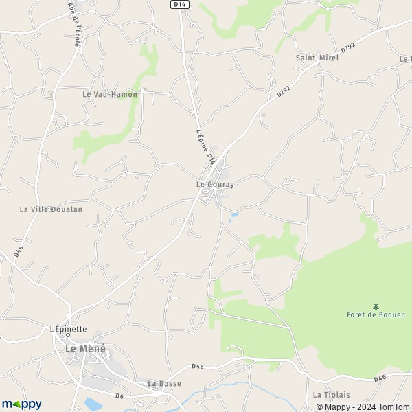 La carte pour la ville de Le Gouray, 22330 Le Mené