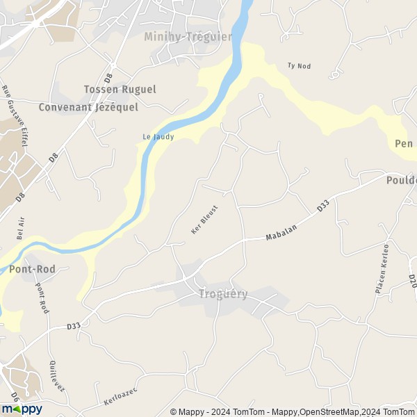 La carte pour la ville de Troguéry 22450