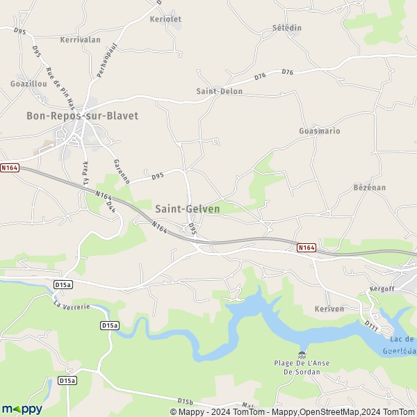 La carte pour la ville de Saint-Gelven, 22570 Bon-Repos-sur-Blavet