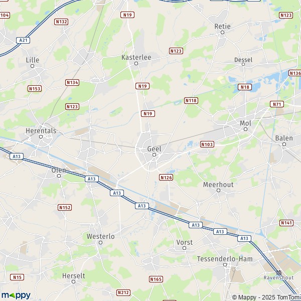 La carte pour la ville de 2260-2440 Geel