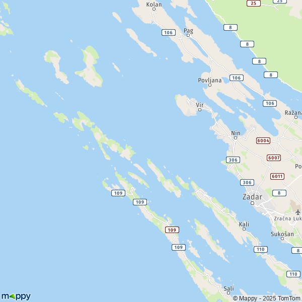 La carte pour la ville de Zadar 23000-23296