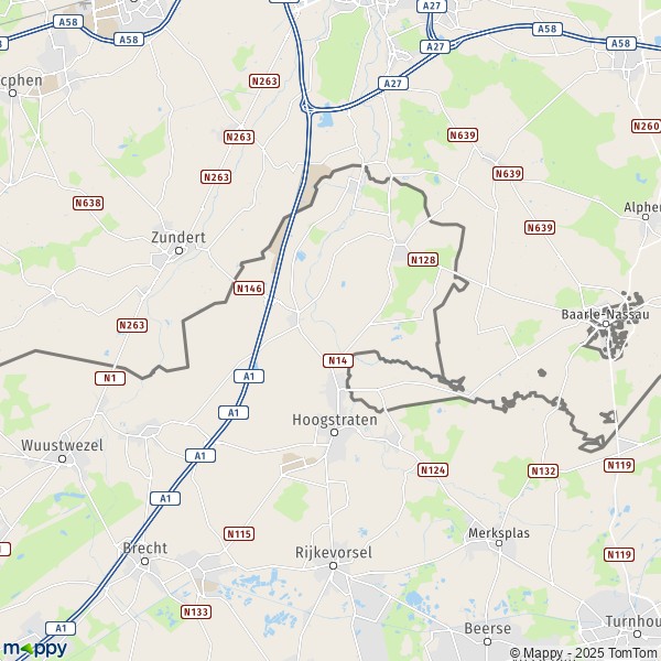 La carte pour la ville de 2320-2328 Hoogstraten