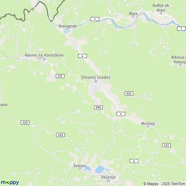 La carte pour la ville de Slovenj Gradec 2367-3325