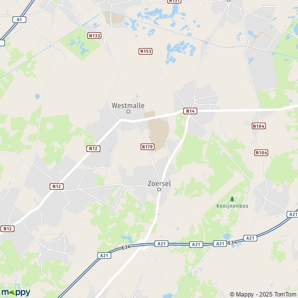 La carte pour la ville de 2390 Malle