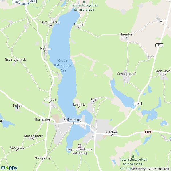 La carte pour la ville de 23909-23911 Ratzeburg