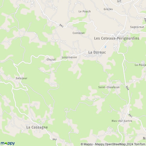 La carte pour la ville de La Dornac 24120