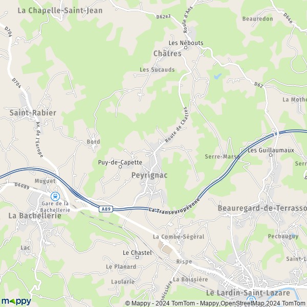 La carte pour la ville de Peyrignac 24210