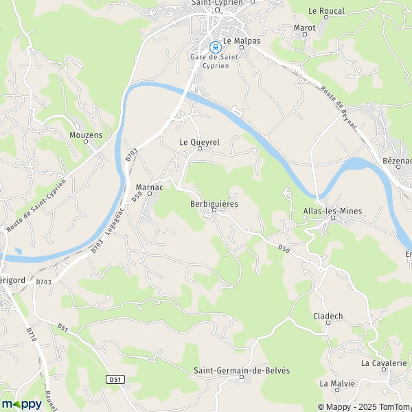 La carte pour la ville de Berbiguières 24220