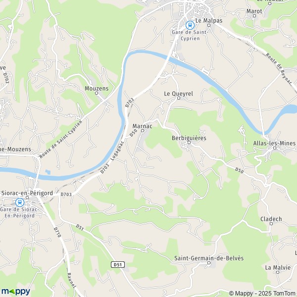 La carte pour la ville de Marnac 24220