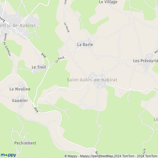 La carte pour la ville de Saint-Aubin-de-Nabirat 24250