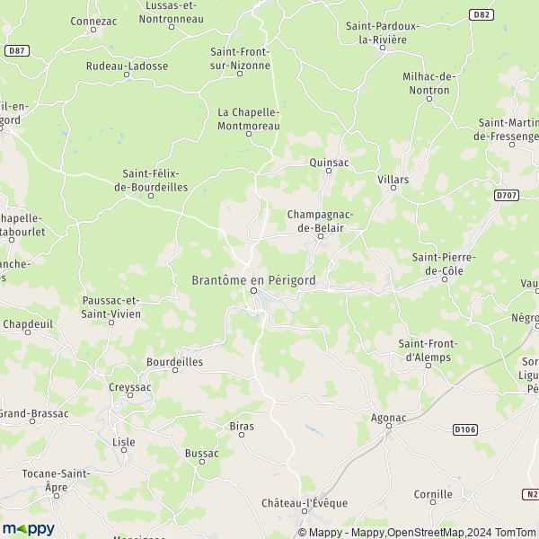 La carte pour la ville de Brantôme en Périgord 24310-24530