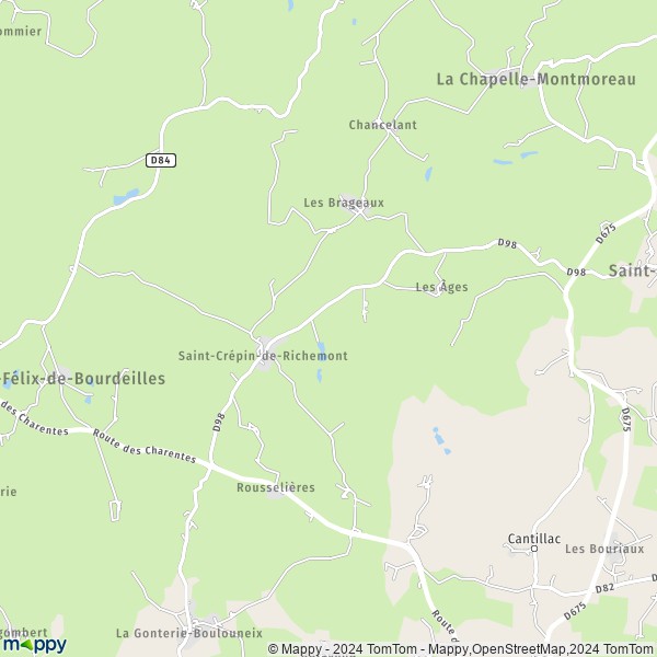 La carte pour la ville de Saint-Crépin-de-Richemont, 24310 Brantôme en Périgord