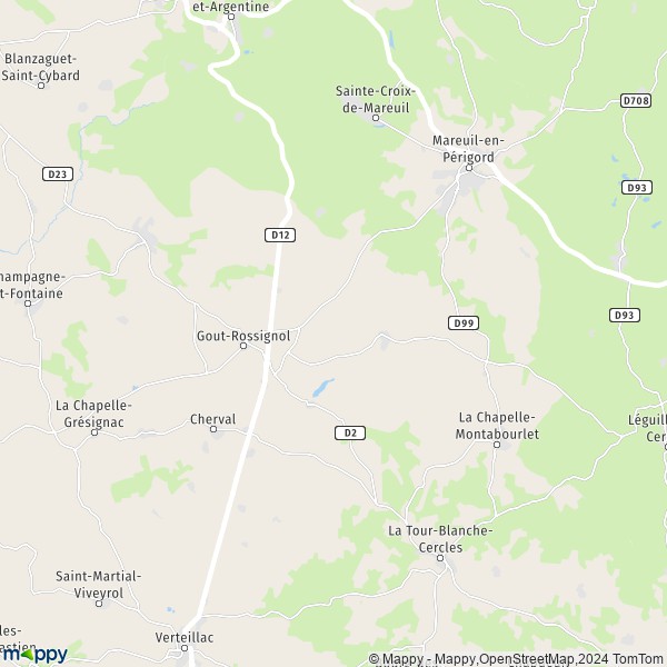 La carte pour la ville de Gout-Rossignol 24320