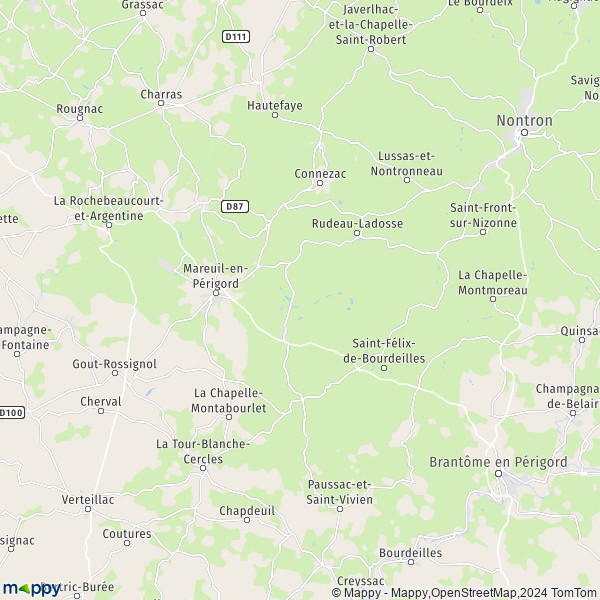 La carte pour la ville de Puyrenier, 24340 Mareuil-en-Périgord
