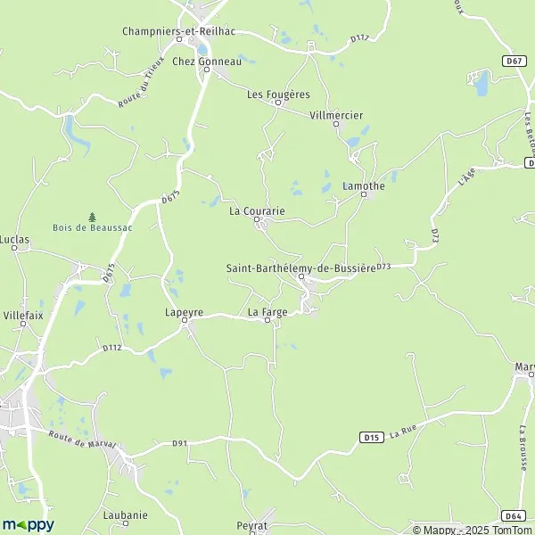 Plan SaintBarthélemydeBussière carte de SaintBarthélemydeBussière (24360) et infos pratiques