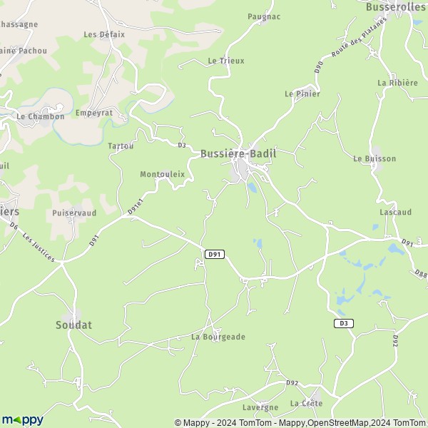 La carte pour la ville de Bussière-Badil 24360