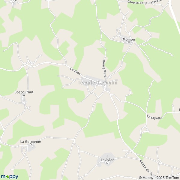 La carte pour la ville de Temple-Laguyon 24390