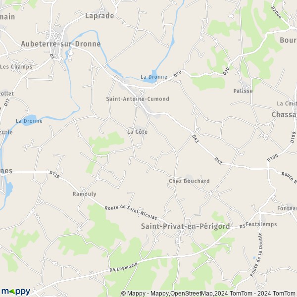 La carte pour la ville de Saint-Antoine-Cumond, 24410 Saint-Privat-en-Périgord