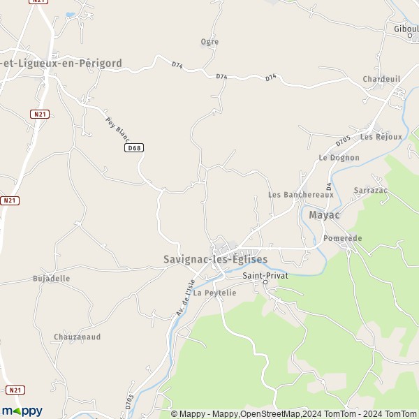La carte pour la ville de Savignac-les-Églises 24420