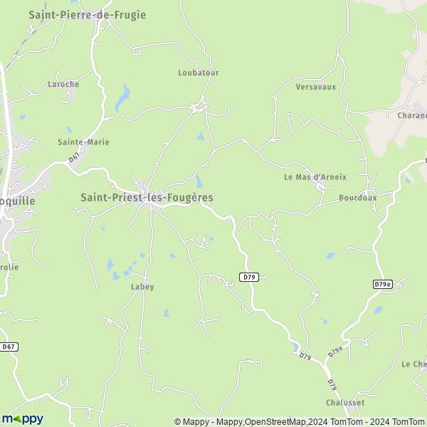 La carte pour la ville de Saint-Priest-les-Fougères 24450
