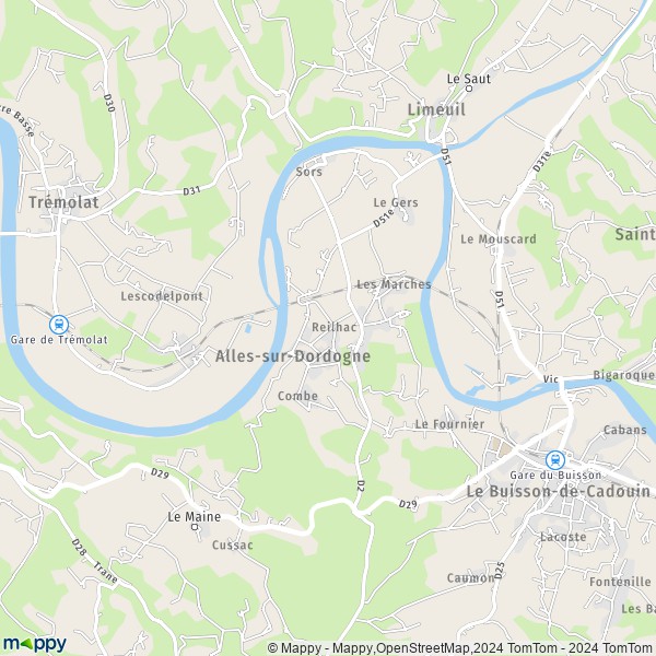 La carte pour la ville de Alles-sur-Dordogne 24480