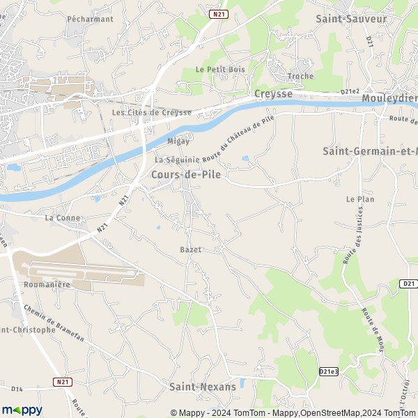 La carte pour la ville de Cours-de-Pile 24520