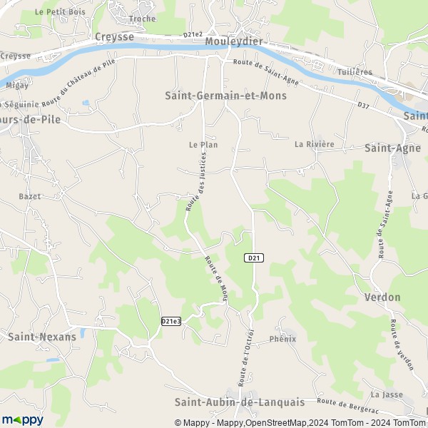 La carte pour la ville de Saint-Germain-et-Mons 24520