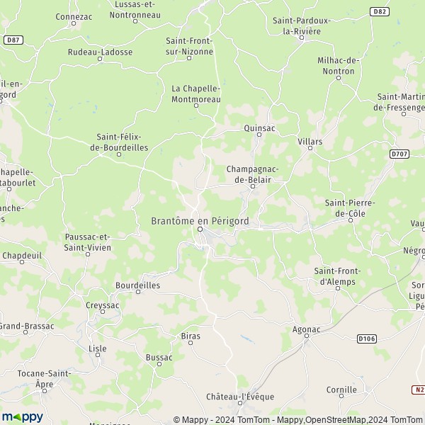 La carte pour la ville de Cantillac, 24530 Brantôme en Périgord