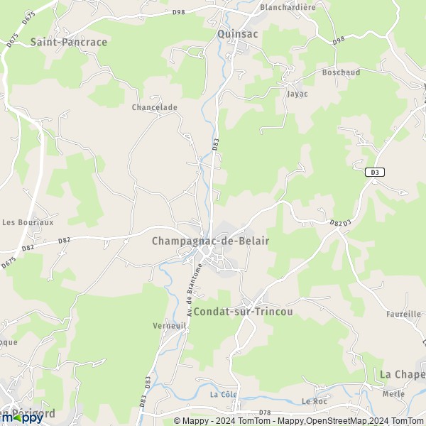 La carte pour la ville de Champagnac-de-Belair 24530