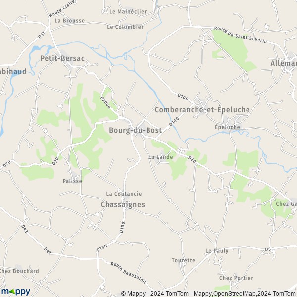 La carte pour la ville de Bourg-du-Bost 24600