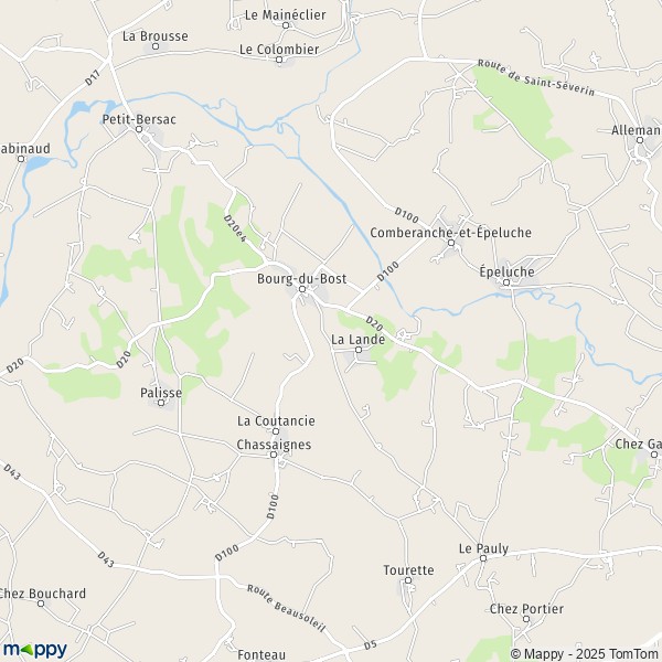 La carte pour la ville de Bourg-du-Bost 24600