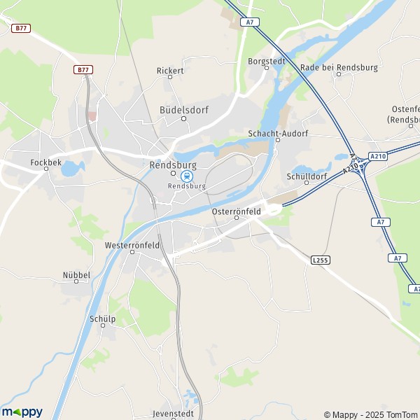 La carte pour la ville de 24768 Rendsburg