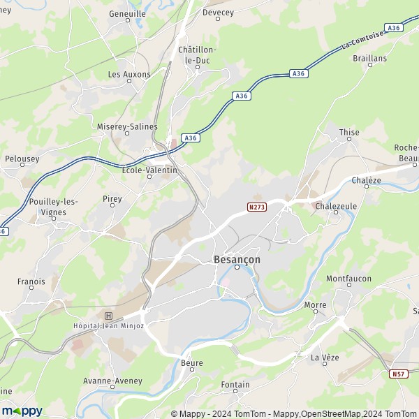 La carte pour la ville de Besançon 25000