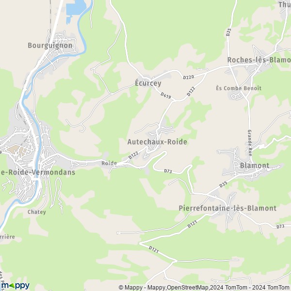 La carte pour la ville de Autechaux-Roide 25150